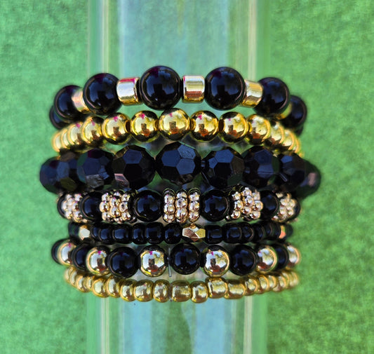 🖤 Black & Gold Stack Bracelet Set